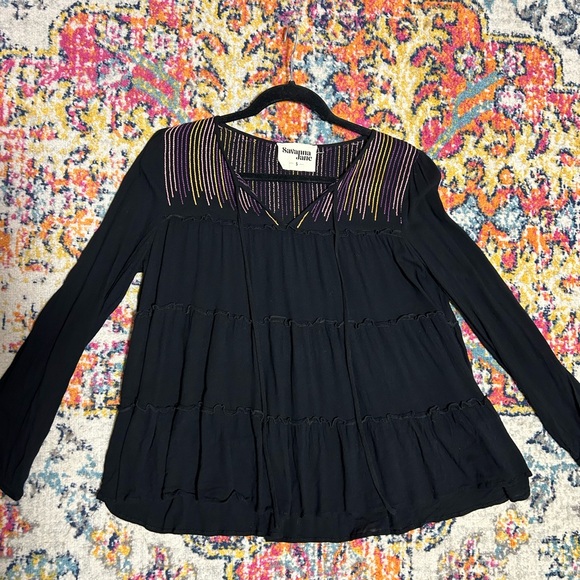 Savannah Jane | Black Embroidered Top Long Sleeve Small - Picture 2 of 5